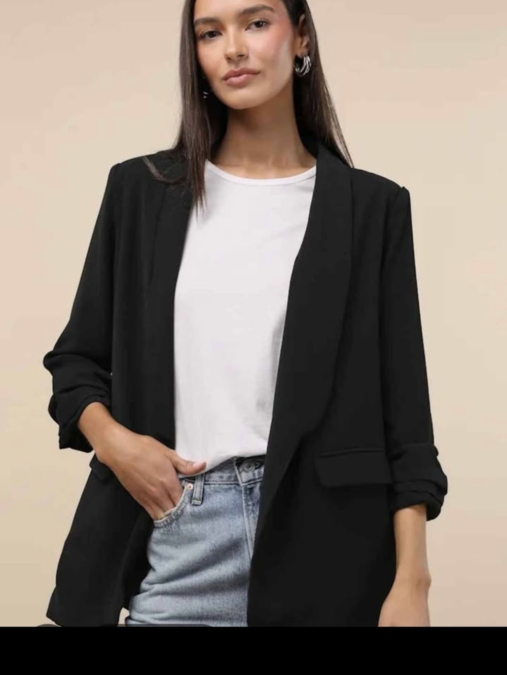 Nine West Black Open-Front Draped Blazer